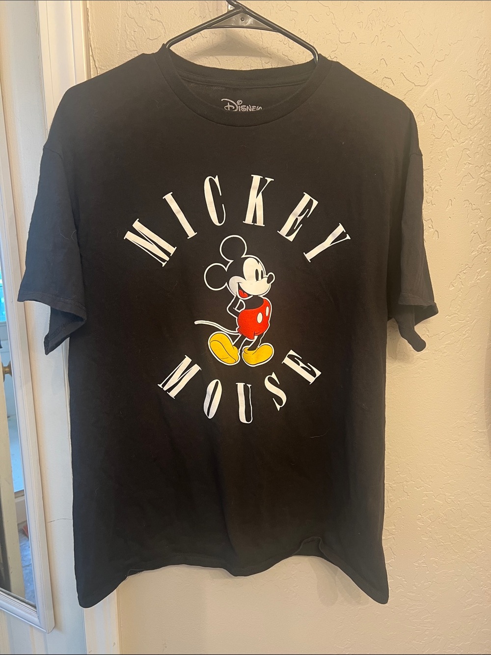 Disney Black Mickey Mouse Short Sleeve Tee with Red & Yellow Graphic